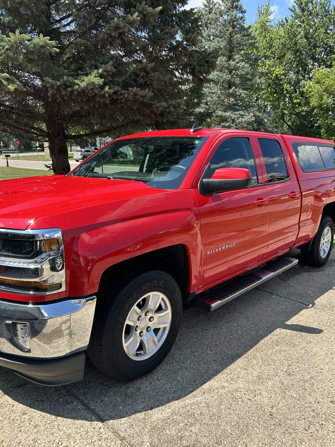 Red Chevrolet Silverado after mobile detailing